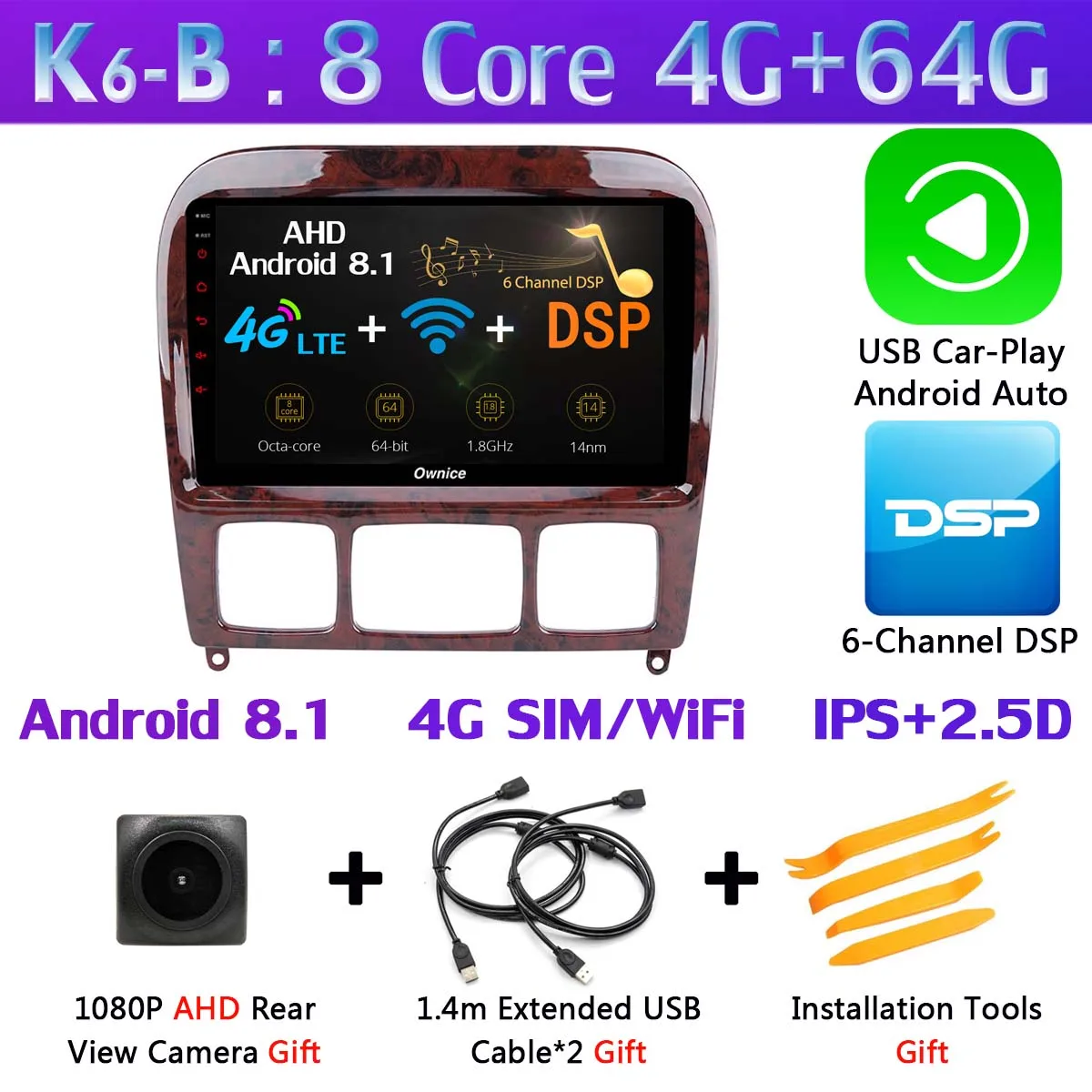360 ° камера 4G LTE Android 9,0 4G+ 64G gps радио CarPlay SPDIF DSP Автомобильный мультимедийный плеер для Mercedes Benz S CL Class W220 W215 - Цвет: K6-B-CarPlay
