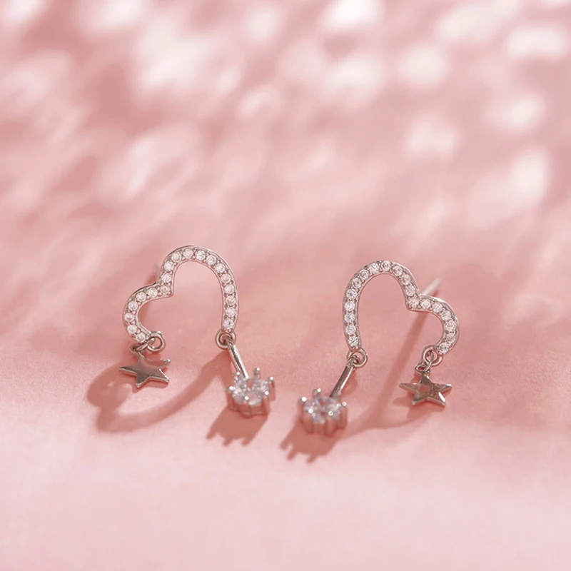 Женские серьги в форме сердца изящные кисточки звезды с серебряной цепочкой