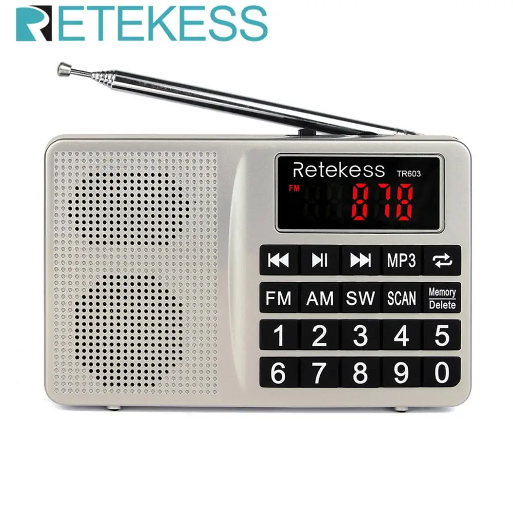 Портативный 3-диапазонный радиоприемник Retekess TR603 FM/AM/SW TF-карта литий-ионный