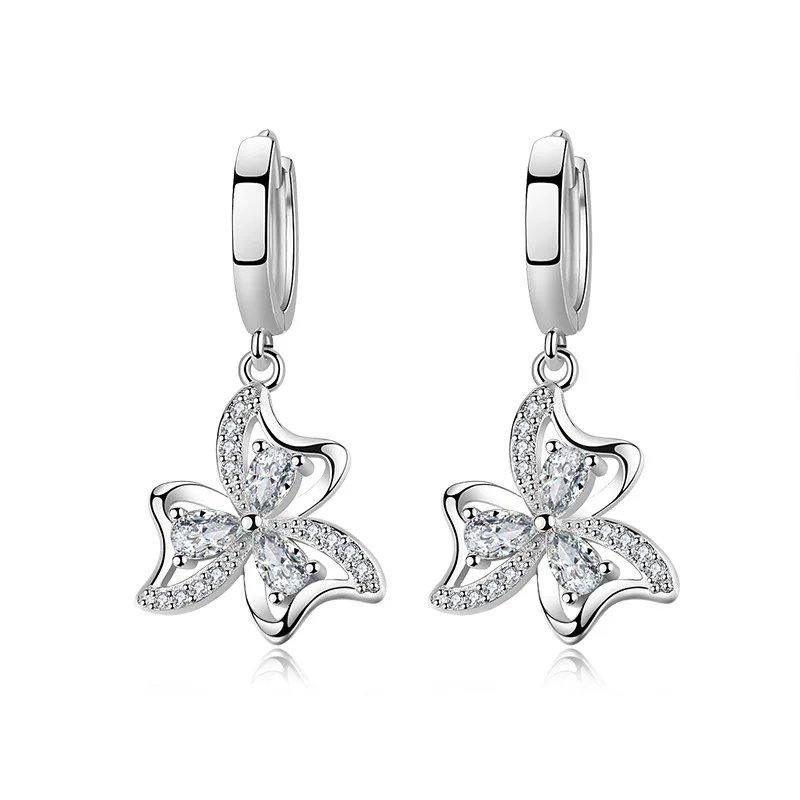 Милые женские серьги с белым камнем и кристаллами очаровательные серебряные