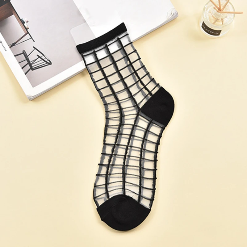 

Harajuku Ankle Socks Women Fashion Transparent Stripe Short Female Summer Women's Socks Summer 2020 Black White Socks