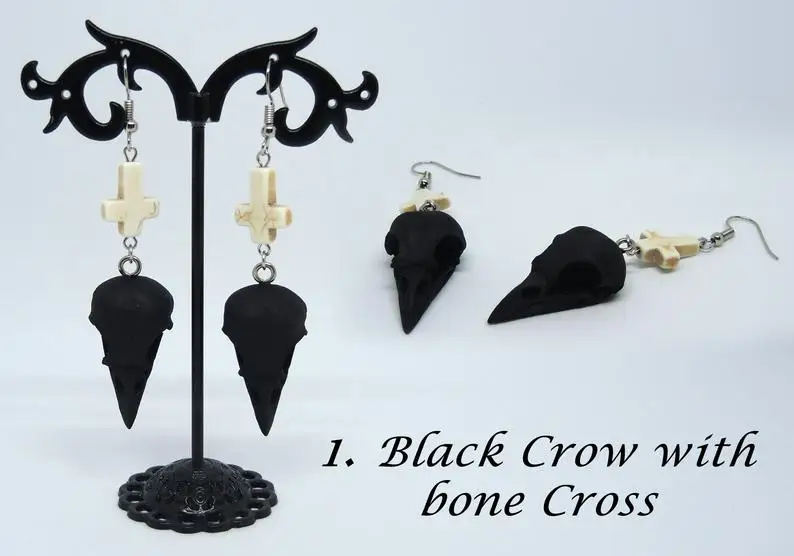 

Crowskull earrings,Faux Taxidermy,pagan Witch Goth Skull Jewelry,Gothic Victorian,Steampunk Jewelry,Animal Skull Gift for Her