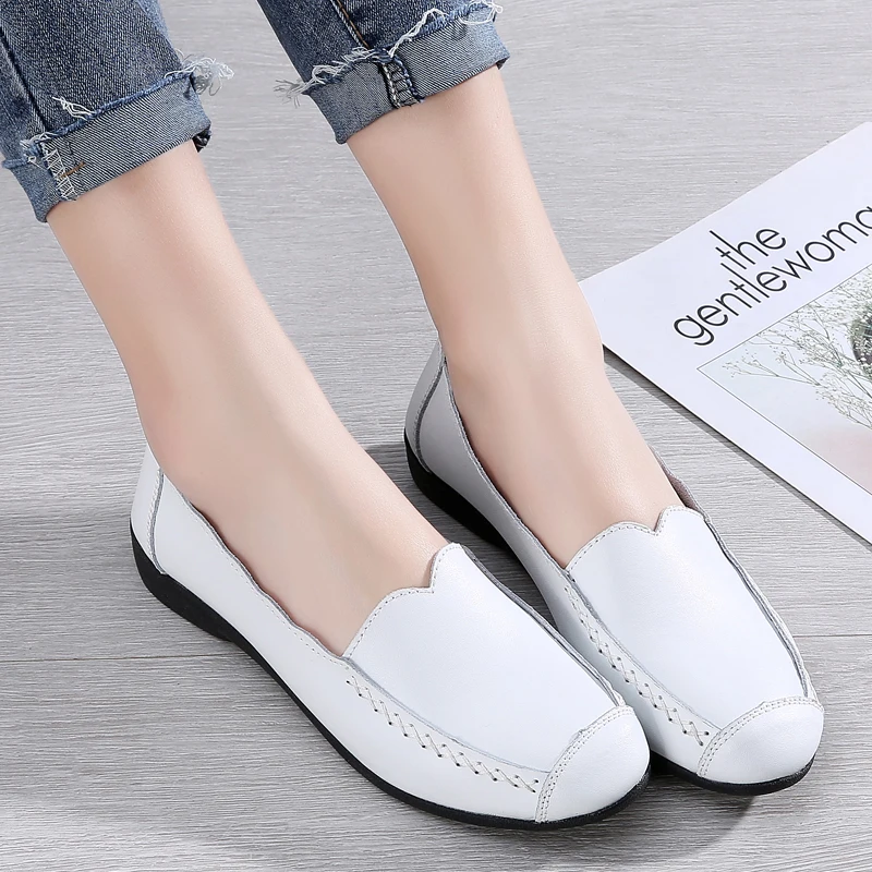 

genuine leather shoes for womans fashion spring autumn brand nation floral outdoor mom casual loafers women flats moccasins