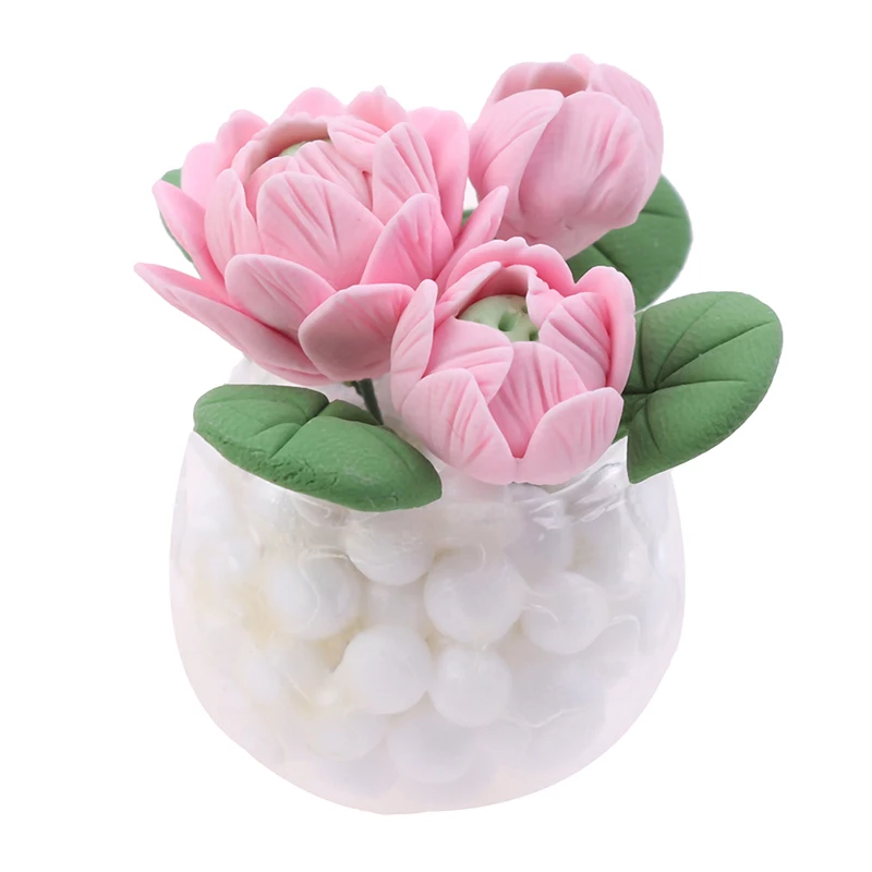 1:12 Кукольный домик миниатюрная мини мебель Лотос Горшечное растение розовый