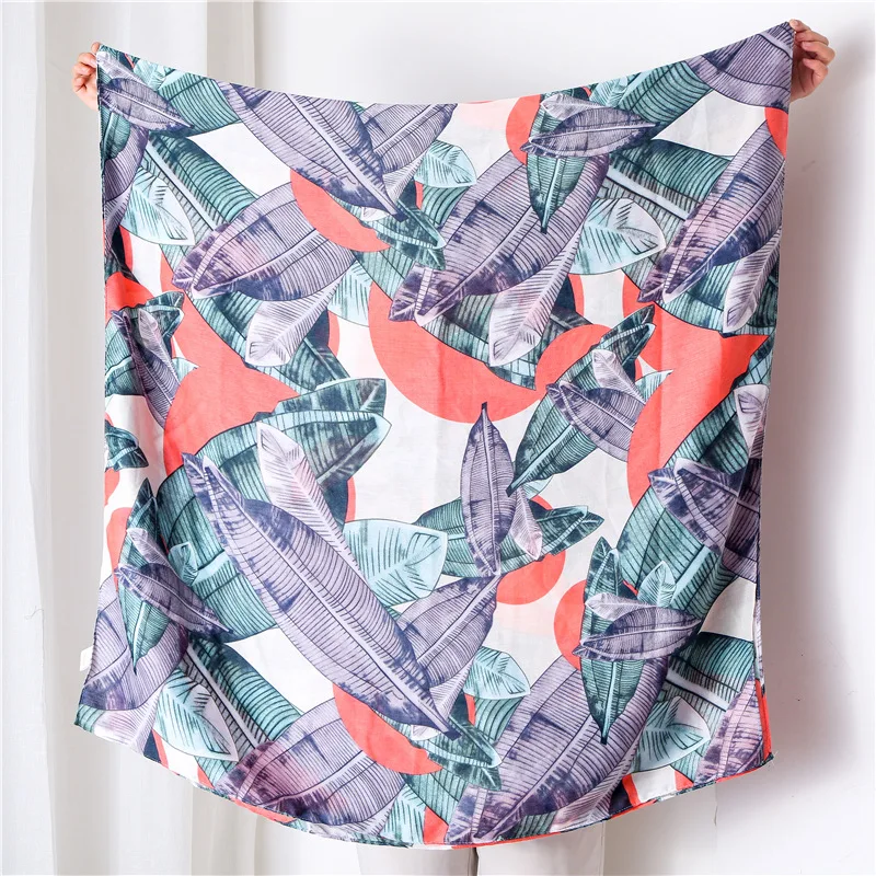 

New style autumn Cotton and linen shawl spring Ethnic style Popular colour leaf print silk scarves women Beach sunscreen scarf