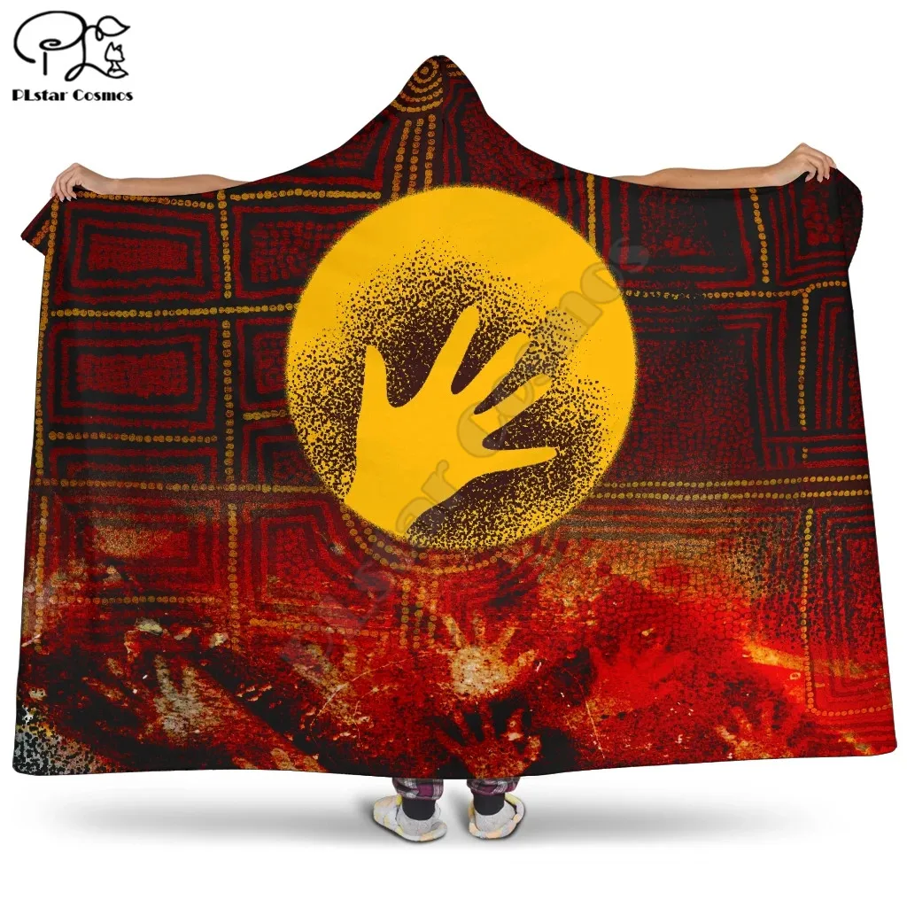 

Indigenous Flag Hand Character Hooded Blanket Adult colorful child Sherpa Fleece Wearable Blanket Microfiber Bedding style-4