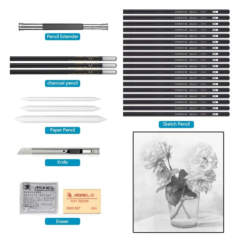 Набор карандашей для рисования TIPTOP 29 шт. набор набросков с древесным углем ластик