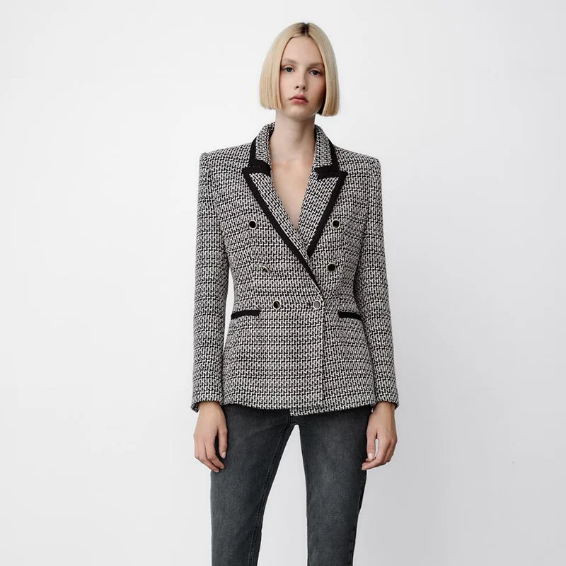 

2022 ew women's coat contrast color trim texture blazer women