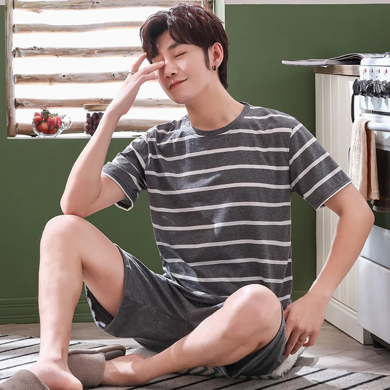 

Men Summer Cotton Short-sleeved Shorts Pajamas Set Home Suit Thin Section Multi Styles L-xxxl Plus Sizes Mens Sleepwear Pajamas