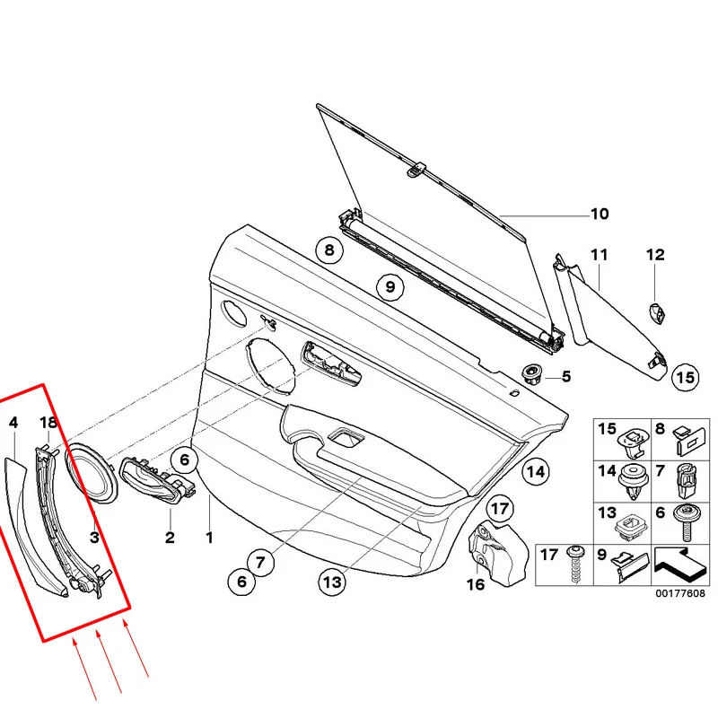 Оригинальная панель внутренней дверной ручки для BMW E90 E91 3 Series Sedan Pull Trim Cover 51417230850 - Фото №1