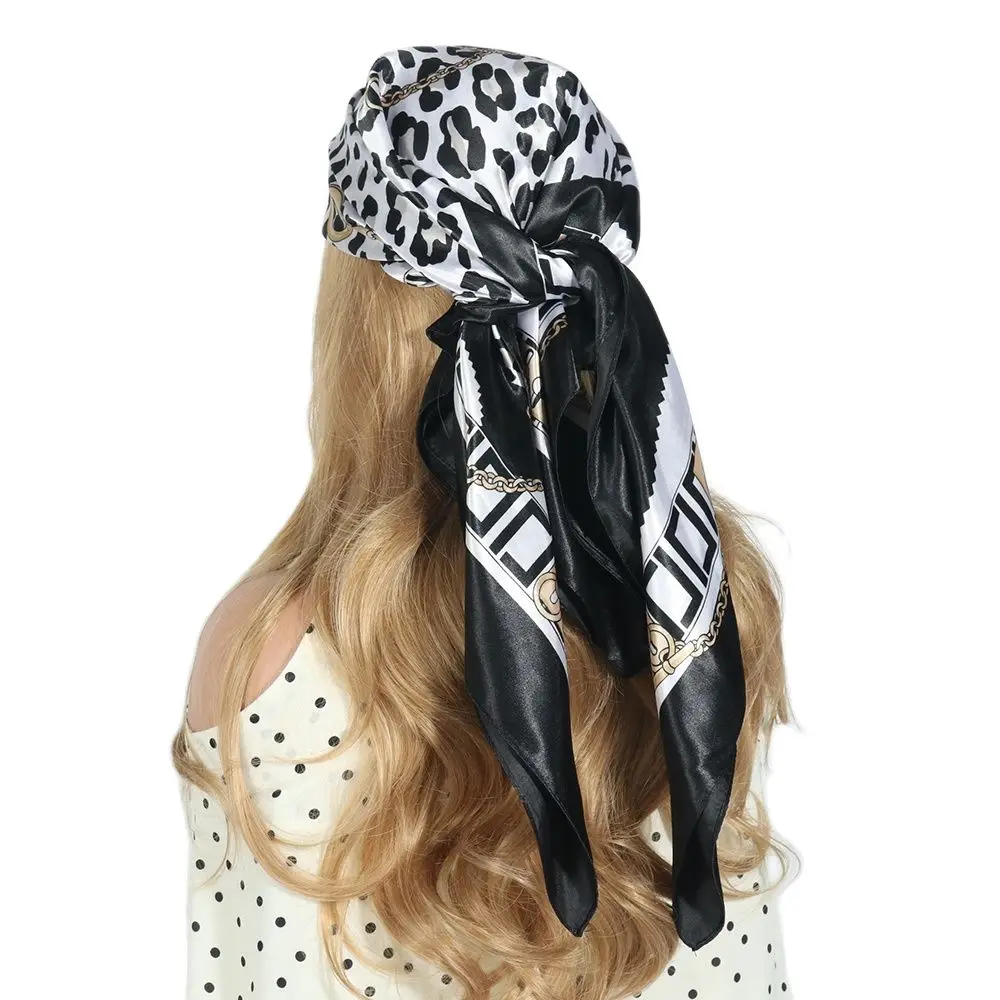 

Black Leopard Scarf Women Headscarf Hip-hop Style Summer Fashion Hair Scarves Satin Silk Foulard Cheveux шарф