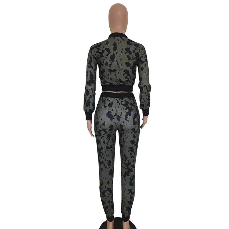

Camouflage Two Piece Set Tracksuit Women Autumn Clothing Camo Print Short Jacket Top and Pants Jogging Suit Matching Sets