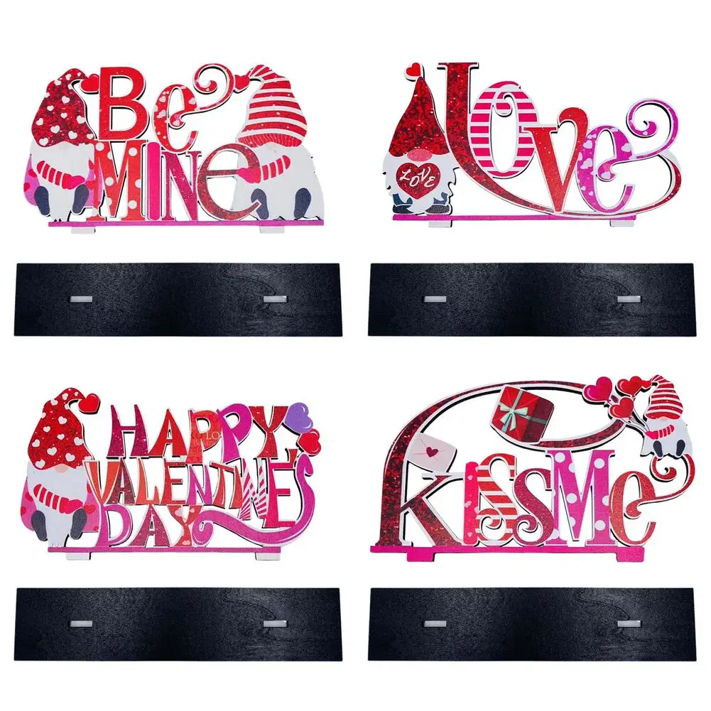 

4Pcs Wooden Love Table Signs Valentine's Day Love Sign Decoration Romantic Be Mine Desktop Signs For Anniversary Wedding Party D
