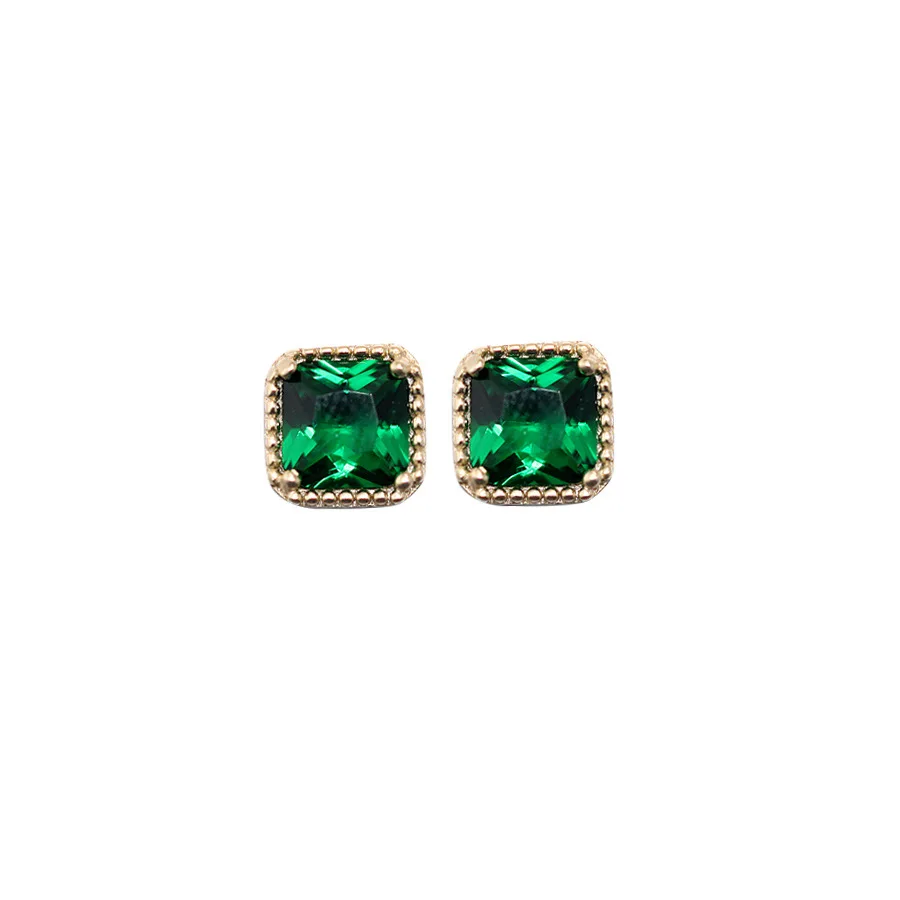 

Cute Female Small Emerald Green Earrings Crystal 925 Sterling Silver Gold Earrings For Women Small Square Stud Earrings