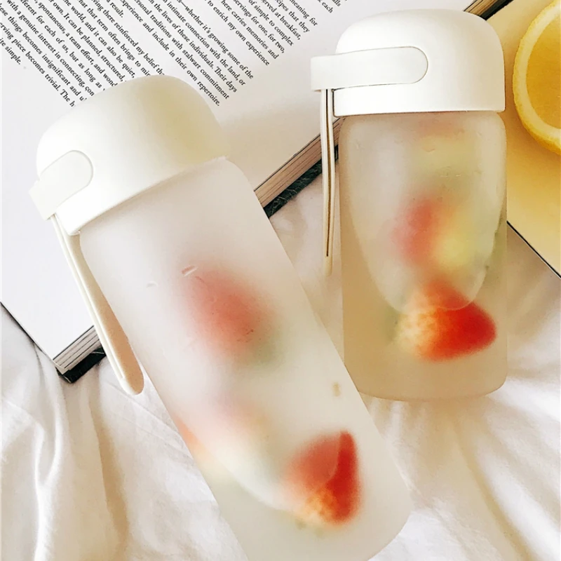 

Portable Simple Water Bottle Glass Transparent Girl Frosted Water Bottle Stylish Cute Botellas De Agua Camping Equipment AD50WB