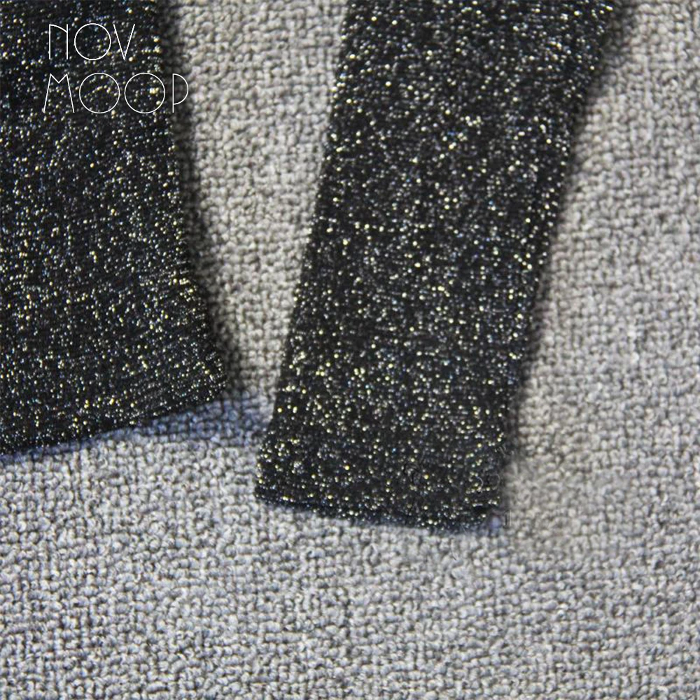 Novmoop русская Мода Стиль Серебряный люрекс сплайсинга с высоким воротником овчины