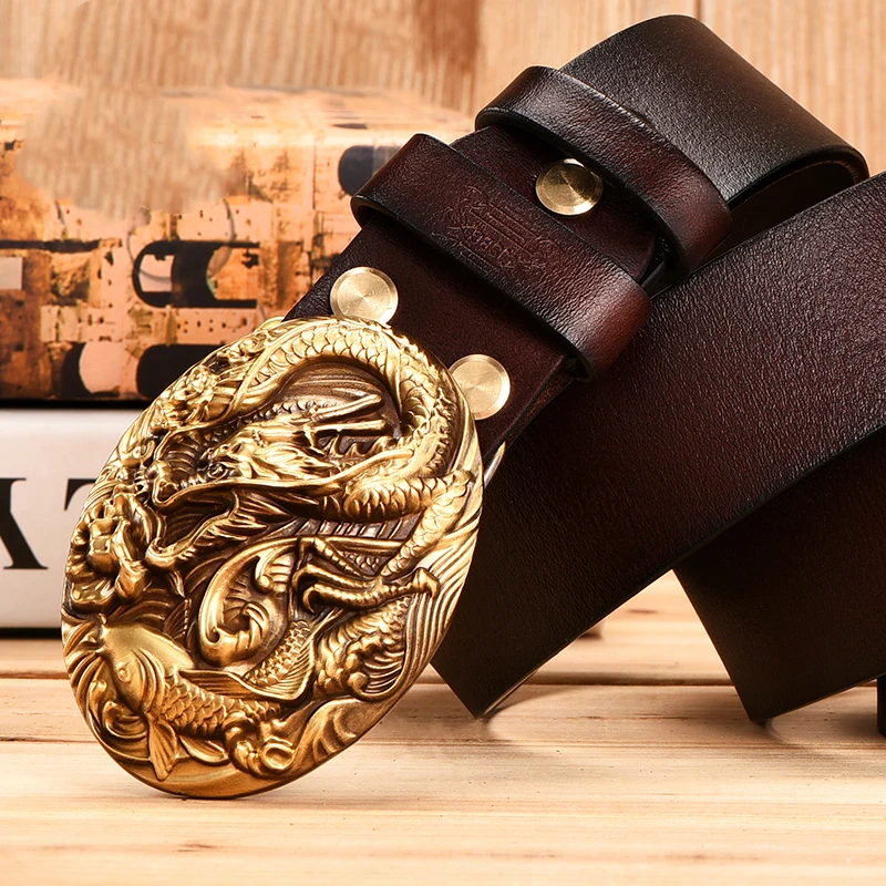OGRM crafts, титановая сталь, дракон, рыба, пряжка, 316L сталь, Воловья кожа, кожаный ремень, дизайнерские ремни для мужчин, высокое качество