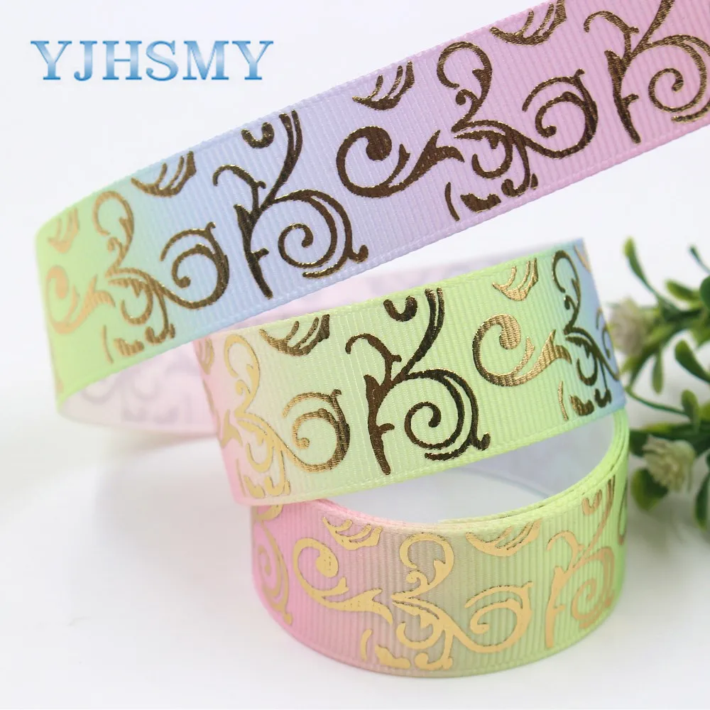 YJHD I-19726-1671 22 мм 10 ярдов градиентный узор Печатный grosgrain ленточный дизайн упаковки