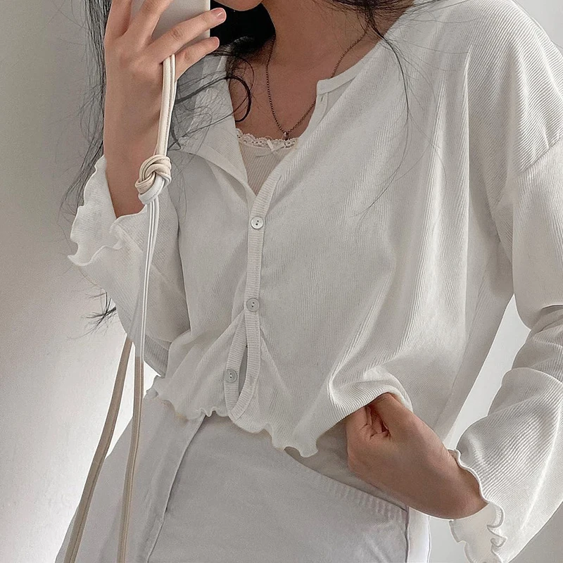 

Кардиган женский трикотажный в рубчик, с длинным рукавом, на пуговицах, 2021