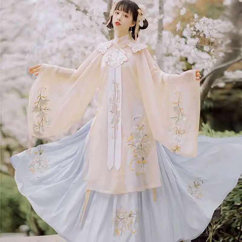 

Traditional Stand Collar Women Hanfu Suit Chinese Clothes Performance Clothing Embroidery Flower Ancient Cosplay Costume 2021