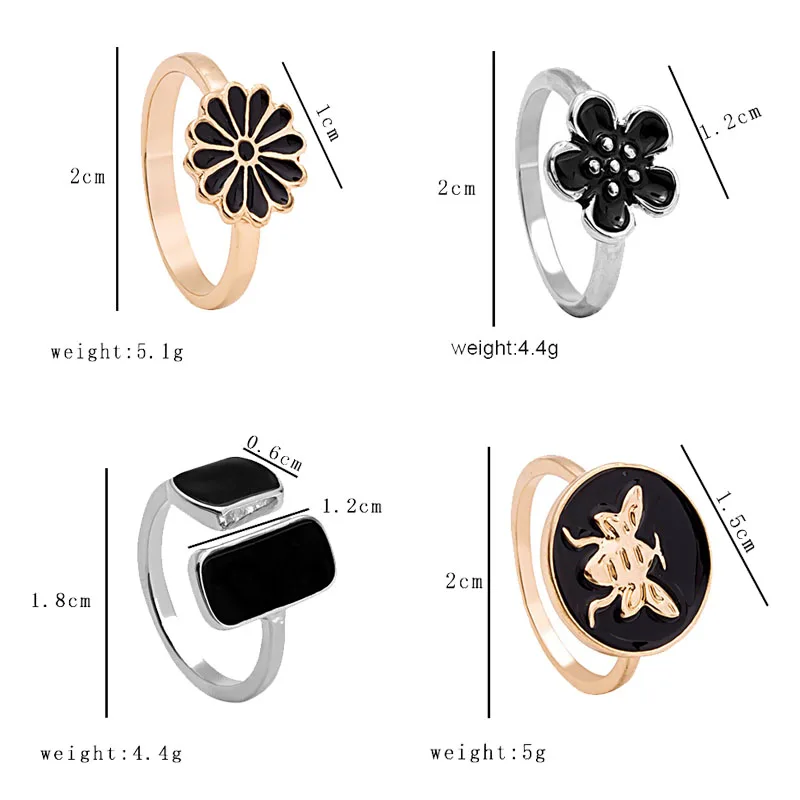 Женское кольцо с маргариткой и бабочкой черное в готическом стиле | Украшения