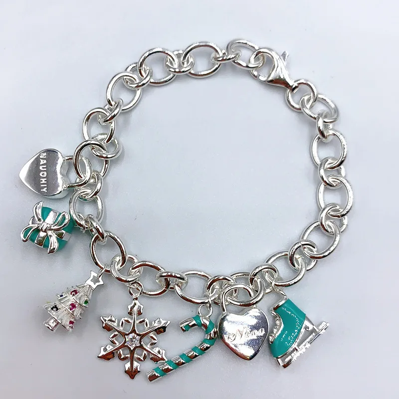 

1: 1 S925 Sterling Silver High Quality Classics Christmas Tree Pendant Bracelet Women Original Brand Logo Jewelry Valentine Gift