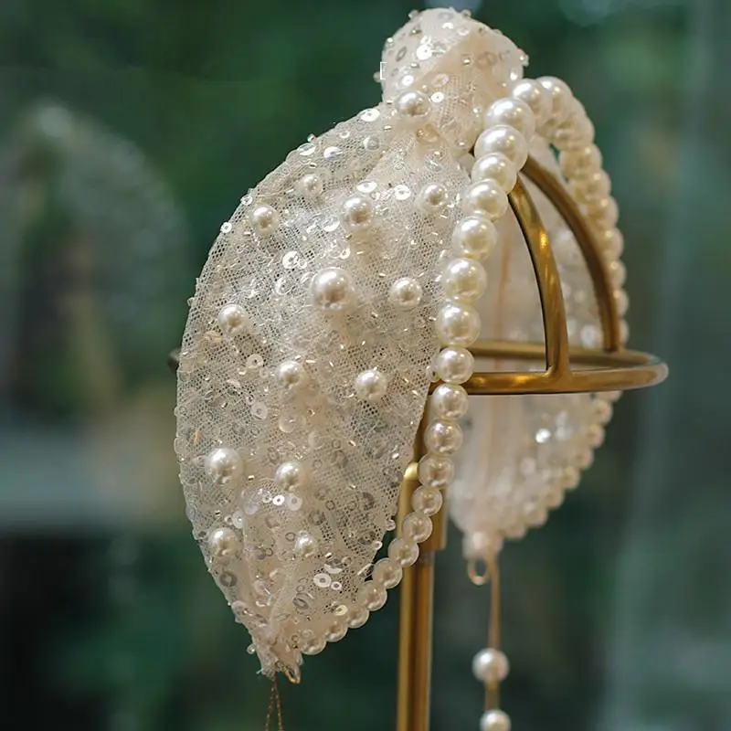 Свадебные украшения для волос с жемчугом кружевные головные уборы корона