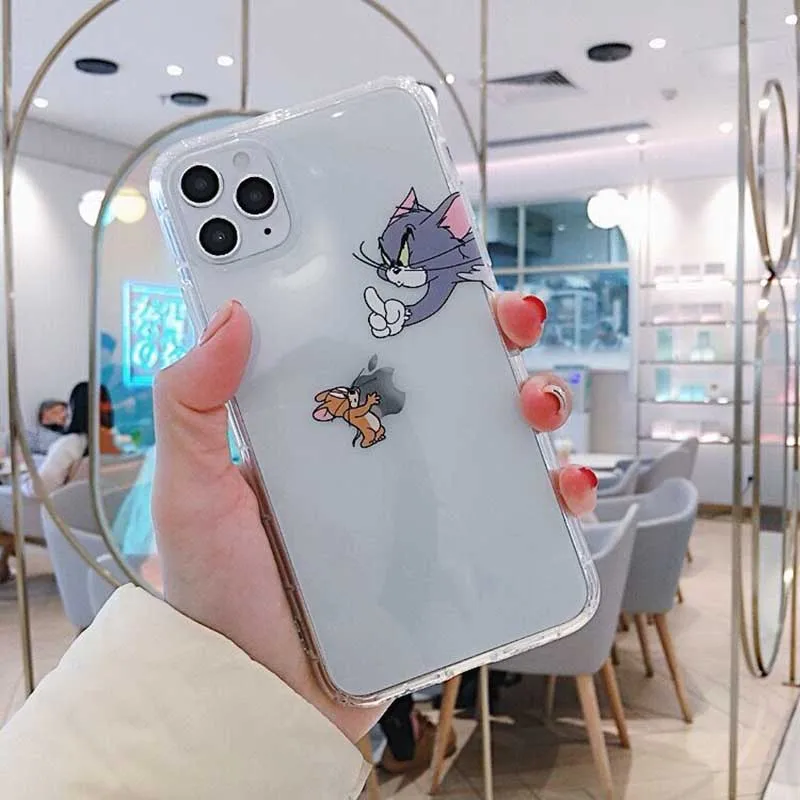 Забавный милый чехол для телефона с мультяшным котом и мышкой для iPhone 11 X XR Xs Max 8 7 6 6s Plus 11 Pro Max мягкая прозрачная задняя крышка из ТПУ