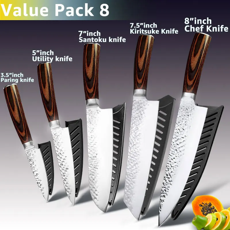 Value pack 8 Набор кухонных ножей, ножи шеф-повара, японские 7CR17 440C, высокоуглеродистая Нержавеющая сталь, Santoku, нож для нарезки мяса - Цвет: Value pack 8