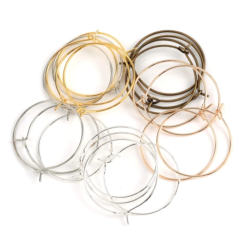 50Pcs/Lot 20/25/30mm Hoops Earrings Big Circle Earwire Wires Hoops Earrings Accesories for DIY Making Findings Supplies