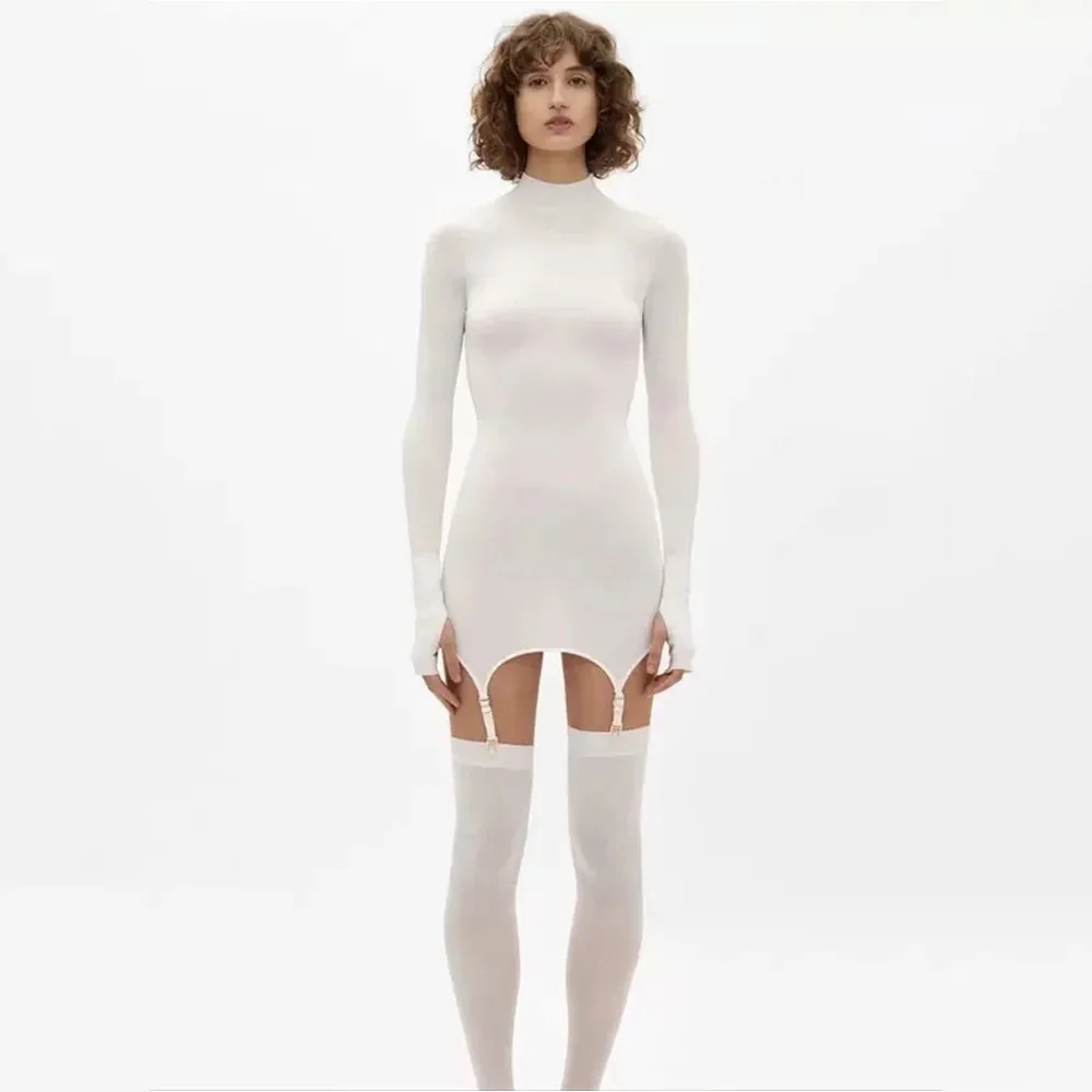 

Fashion Unique Design Elastic Sexy White Black Dresses for Women Skinny Bodycon Mini Vestido Feminino Spring Autumn 2021