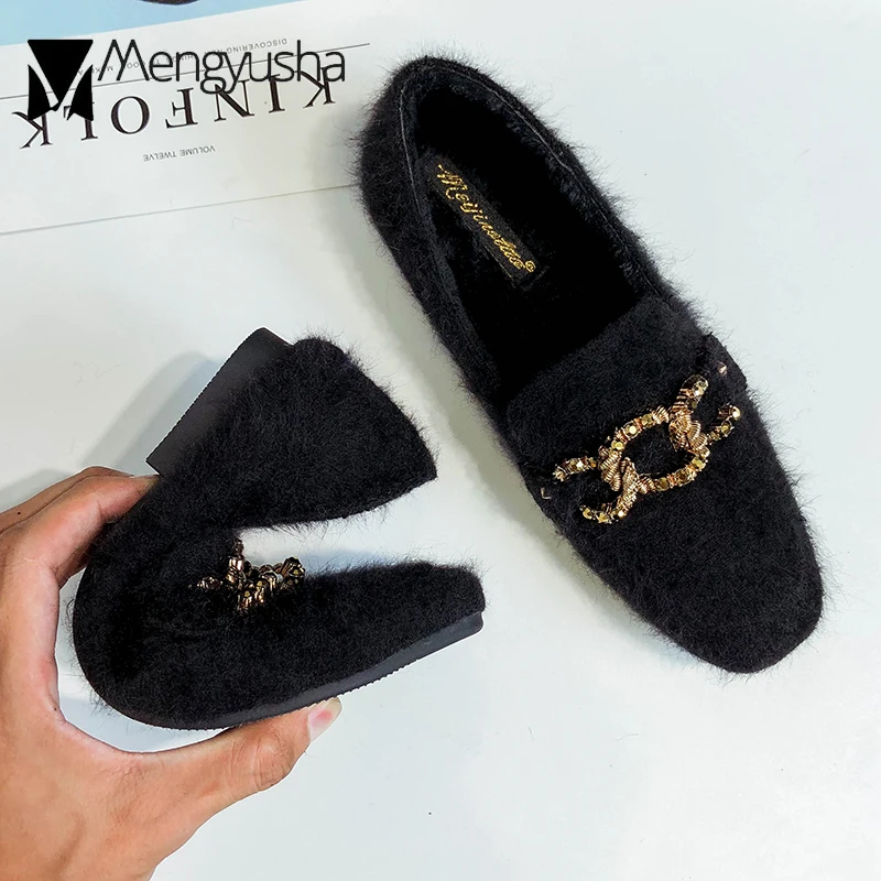 Женская зимняя обувь на плоской подошве из меха норки женские плюшевые Мокасины