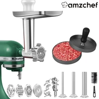 amzchef food grinder attachment meat grinder parts for kitchenaid 3 sausage stuffer tubes1 holder4 grinding plates2 blades