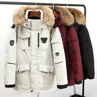 mens fashion down jacket white duck down multi pocket solid color warm long coat 30degrees winter thick coat 2021 hot sale 3xl