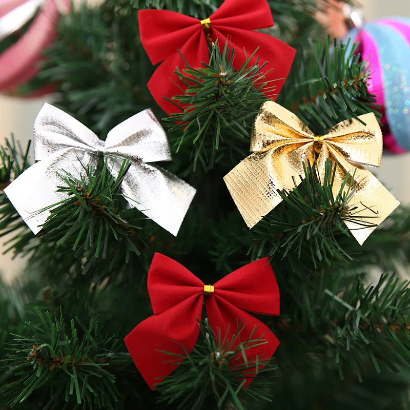 

12pcs Christmas Bows Hanging Decorations Gold Silver Red Bowknot Christmas Tree Ornaments New Year 2022 Navidad Kerst Decor Noel