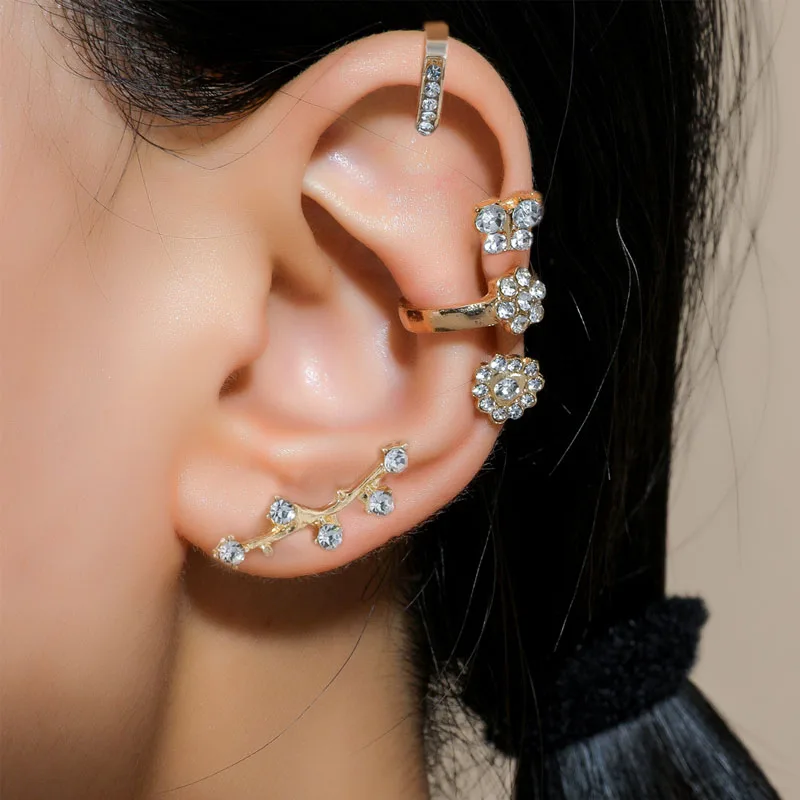 

Bohemian Piercing Crystal Rhinestone Ear Cuff Earrings For Women Wrap Stud Clip Earrings Girl Trendy Earrings Jewelry Bijoux