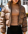 Зимняя женская куртка, короткая пуховая парка, пальто из искусственной кожи, модная уличная одежда, черная теплая одежда, 2021