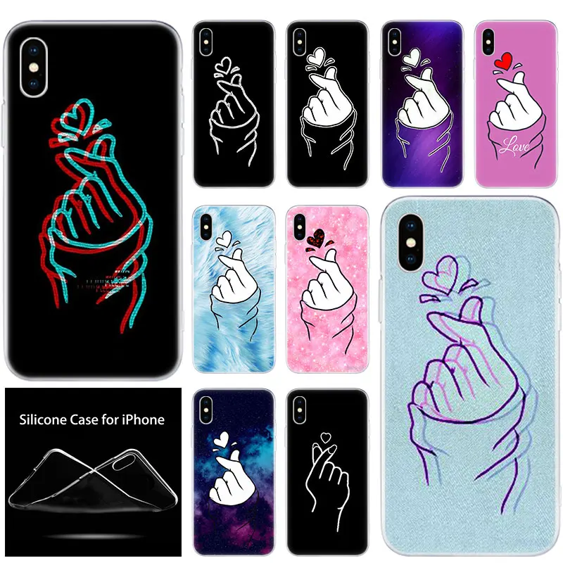Роскошный силиконовый чехол для телефона Love on the finger kpop heart Apple iPhone 11 Pro XS Max X XR 6 6S 7 8