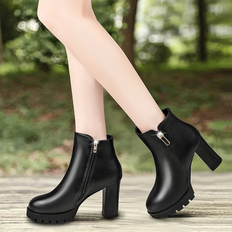 Женские ботильоны с высоким каблуком Черные для дождя модная обувь женщин на