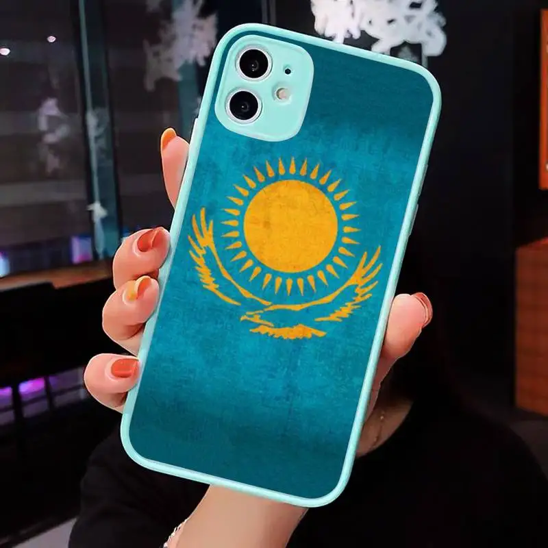 

Kazakhstan flag Phone Cases Matte transparent For blue iPhone 12 Mini 11 Pro XR XS Max 7 8 Plus X Back Cover