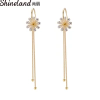 shineland elegant fashion zircon flower chain tassel drop earrings for women girl alloy gold color trendy jewelry new arrivals