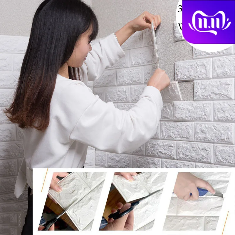 

70*77 3D Wall Stickers Imitation Brick Bedroom Decor Waterproof Self-adhesive Wallpaper For Living Room Kitchen TV Backdrop