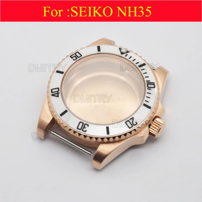 

nh35 movement case.Watch parts, 40mm Electroplated rose gold case.For 20 mm stainless steel adjustable length strap