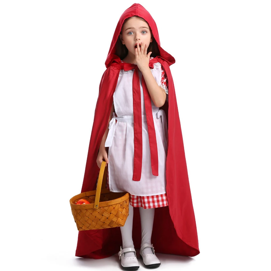 

Girl Little Red Riding Hood Cosplay Costume Kids Performance Dress with Hooded Cloak Summer Children Birthday Party Clothes