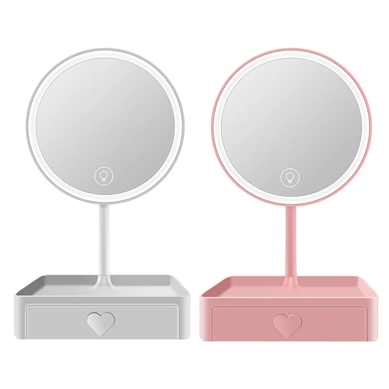 

Makeup Mirror Standing Contact Screen Vanity Mirror Adjustable Light Mirror with Storage Box 5X Magnifying Glass