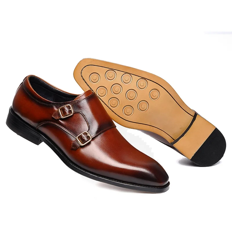 

Vintage Genuine Leather Men's Double Monk Strap Oxfords Square Toe Man Wedding Party Flats Handmade Formal Dress Shoes YNX832