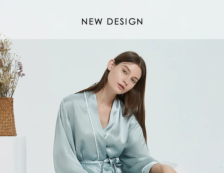 

Silk Nightgown Long Pajamas Women's European and American Fashion Lace-up Striped 100% Silk Nightgown Silk Robe sleepwear