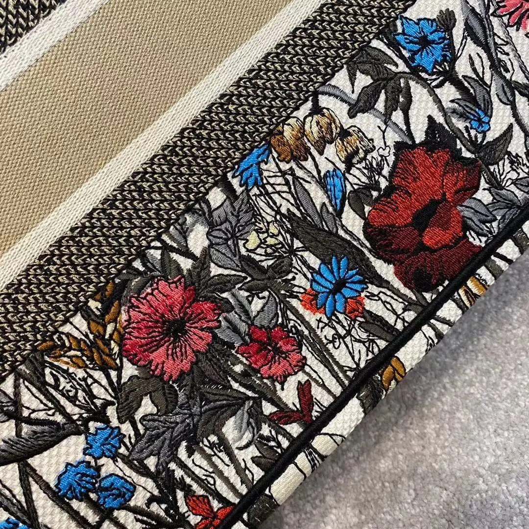 

Ladies Flower Embroidered Book Tote Bag Top Designer Handbag Ladies New Fashion Handbag High Quality Shopping Bag