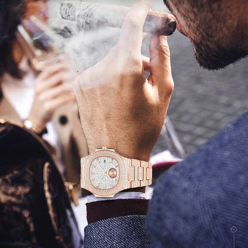 

Unique Watch Men Luxury Brand Patek Trending Mens Fashion Rose Gold Watch Quartz Clock Chronograph Diamond Steel Iced Out Watch