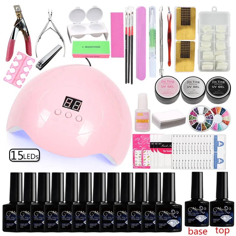 Набор для маникюра с акриловым набором для ногтей, сушилкой для лампы UV LED 36w / 48w / 80w, поли гелевой эмалью, расширительными кистями и инструментами.